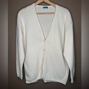 United Colors Of Benetton Vintage Ivory Cardigan Button Up Angora Cashmere Blend